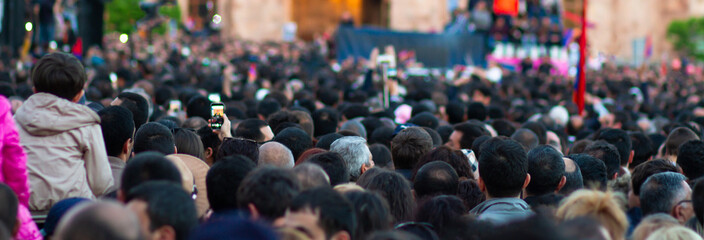 Protest in the city, crowd of people at the rally, social concept, stock photo