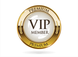 VIP premium membership golden badge on white background