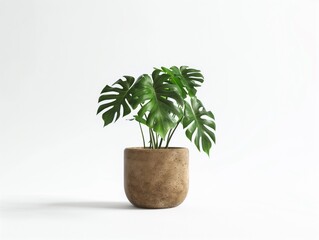 Monstera indoor plant in a minimalist vase isolated on white background