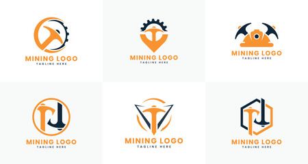 Mining industrial logo design collection modern minimal concept vector concept