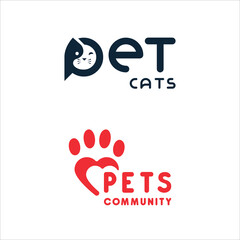 Pet cats pet care text based wordmark logo design vector template