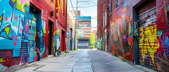Vibrant street art and graffiti enliven an urban alleyway with a splash of color and creativity.
