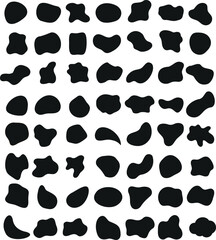 Black fluid shape, organic shape, blob, blotch, abstract shape silhouettes, abstract shapes on white background. Unique, eye catching vector illustration