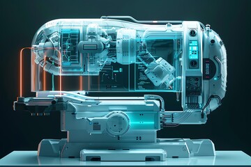 Xray machine redesign with magical and fashionable enhancements, front view, Stylish scans, robotic tone, Tetradic color scheme