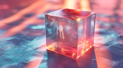 Digital technology blue and green transparent cube poster background