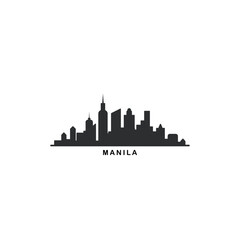 Fototapeta premium Manila cityscape skyline city panorama vector flat modern logo icon. Philippines capital travel emblem idea with landmarks and building silhouettes. Isolated simple shape black graphic