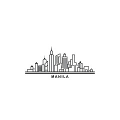 Manila cityscape skyline city panorama vector flat modern logo icon. Philippines capital travel emblem idea with landmarks and building silhouettes. Isolated thin line black graphic