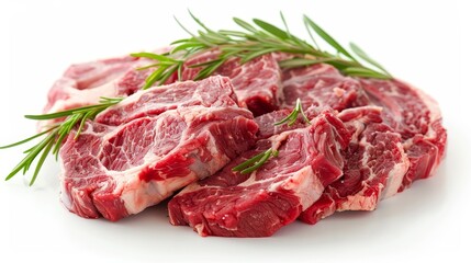 Obraz premium Detailed shot of raw Rib Eye beef, highlighting the fresh meat's texture and marbling, perfect for advertising, isolated background