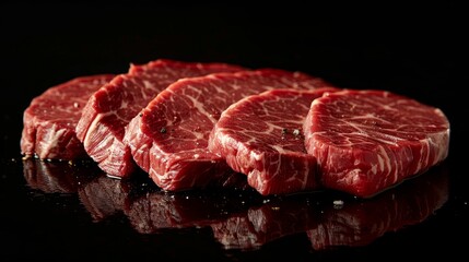 Fototapeta premium Detailed shot of Medium Rare Top Round beef, highlighting the juicy texture and rich color, ideal for food advertising, studio lighting
