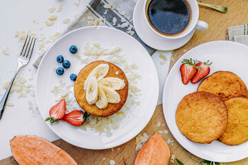 Banana and strawberry Pancakes, Vegan Healthy Brakefast