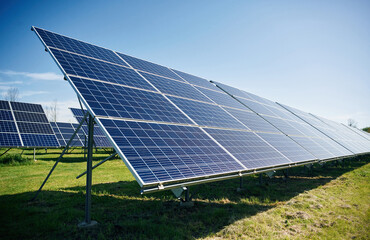 Photovoltaic solar panels outdoors under sunlight