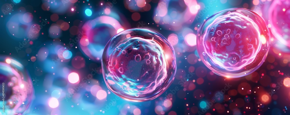 Aufkleber generative ai illustration of abstract colorful stem cell under microscope view in laboratory