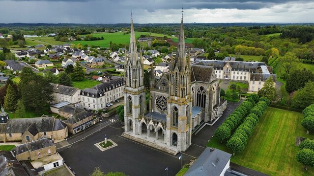 drone photo Pontmain basilica France Europe