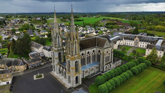 drone photo Pontmain basilica France Europe