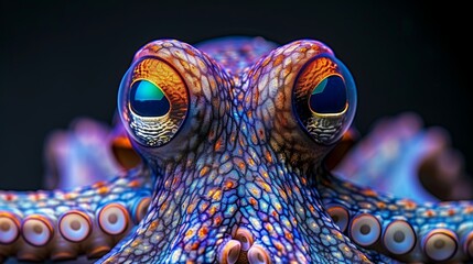 Vibrant octopus with sunglasses in psychedelic oceanic environment whimsical marine life art