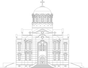 vector illustration sketch design technical drawing of holy Christian church architecture with old classic vintage details