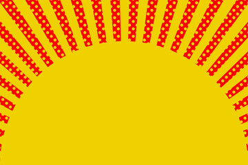 太陽のような赤色の集中線とオレンジのドットの背景イラスト