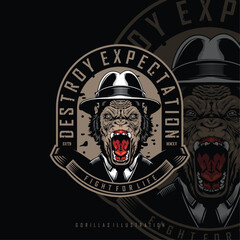 GORILAS ILLUSTRATION WITH A BLACK BACKGROUND.eps