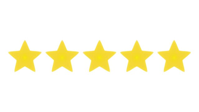 Rating score of golden stars from 5 to 1. Stars rank animation on black background.