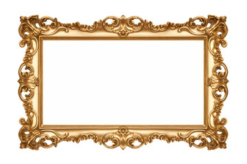 Gilded Elegance: An Opulent Gold Frame on a Blank Canvas. On a White or Clear Surface PNG Transparent Background.