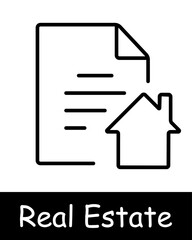 Real Estate icon set. Document, house, lease, verification, tick, sale, interest rate, mortgage, sold, magnifying glass, search for suitable place of residence, signature, key. Immovables concept.