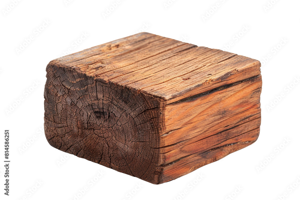 Aufkleber a wooden block with a hole in the middle. the block is brown and has a rough texture