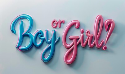 Boy or girl. Gender reveal illustration. Inspirational modern calligraphy lettering with painted blue and pink splashes. Template typography for party invitation, banner, poster.