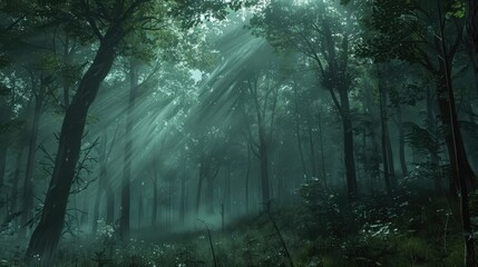 Obraz premium Dense Of Raining Forest Landscape Wallpaper