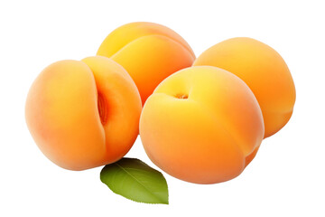Elegant Peaches Resting on a Verdant Leaf. On a White or Clear Surface PNG Transparent Background.