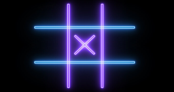 Tic Tac Toe X-O game icon illustration. Glowing neon line Tic Tac Toe X-O game icon illustration. Technology video material. Easy to use in any video.