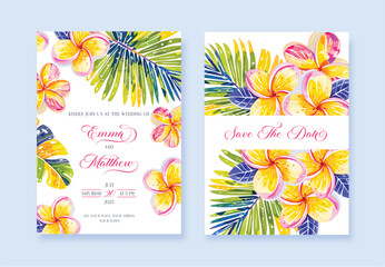 Obraz premium Watercolor tropical wedding invite vector
