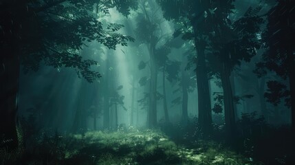 Obraz premium Dense Of Raining Forest Landscape Wallpaper