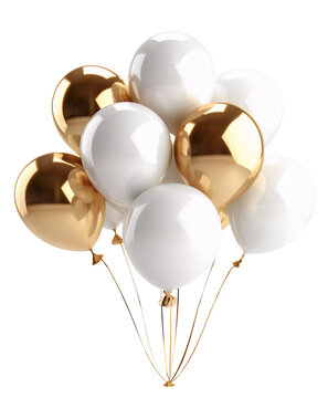Fototapeta white and gold balloons celebration party, activity,  isolated, birthday, anniversary,  wedding, holiday, event and mother's day