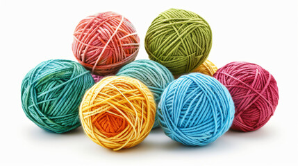 DIFRENT COLOURS OF Balls of yarn on white background