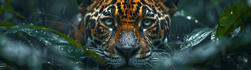 Amidst the undergrowth, the jaguar commands the Amazon with stealth and precision. Its silent stalk brings it closer to prey, effortlessly blending into the forest's tapestry of shadows.