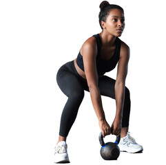 Fit and muscular African woman focused on lifting a dumbbell during an exercise class on a...