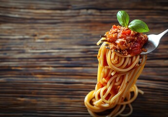 Savory Spaghetti Bolognese Twirled on Fork - A Taste of Italy - Generative AI