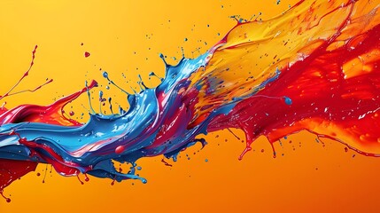 Captivating Colorful Paint Splash with Geometric Shapes and Vibrant Expressionist Texture in Minimalist Studio Setting