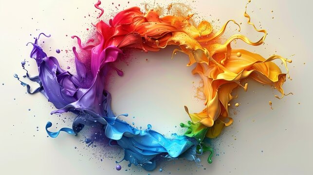 colorful rainbow holi paint color powder explosion ring circle with copy space isolated on white background. peace rgb beautiful party concept