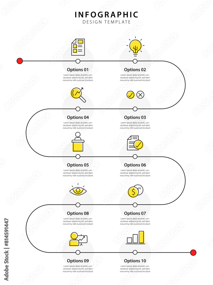 Aufkleber Infographic 10 step timeline journey, calendar Flat simple infographics design template. presentation graph. Business concept with 10 options, number vector illustration.	