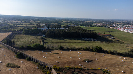 Bales of straw silage dot the vast Alentejo landscapes, capturing the rustic charm of Portugal's countryside.