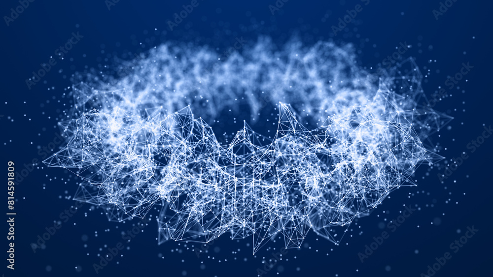 Poster Abstract tunnel of dots and lines. 3D wormhole with a mesh structure. Vortex. 3d rendering