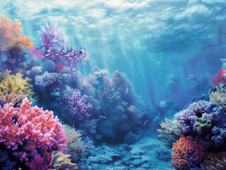 Naklejka premium coral reef in sea, Colorful life on underwater coral reef
