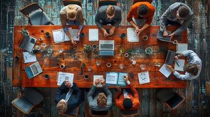 A diverse group of individuals sitting together at a table, engaged in conversation and sharing a meal