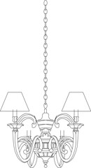 vector illustration sketch design drawing of luxury crystal glass chandelier for classic home living room interior 