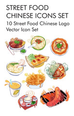 Street food chinese logo vector Icon set