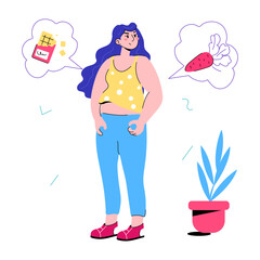 Modern doodle mini illustration of fat girl 