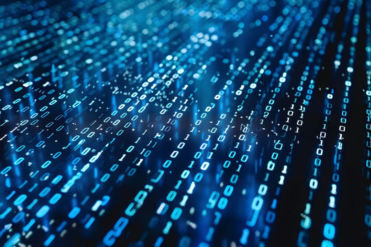 Computer screen background featuring blue digital binary information.