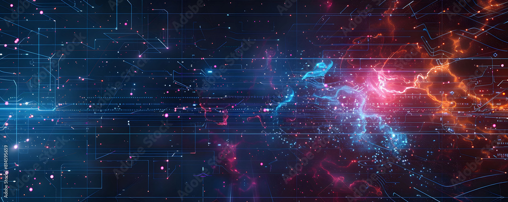 Poster background for tech operations, neural networks, ai, data transfer, encryption and scientific resear