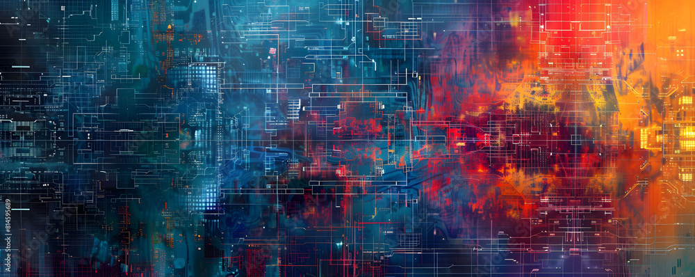 Poster abstract digital background for technological operations, neural networks, ai, data transfer, encryp